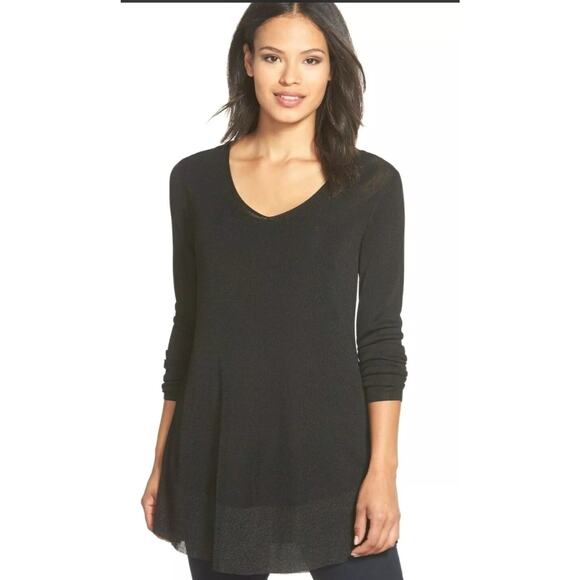 Eileen Fisher - Rayon Nylon Crinkle Shimmer Sweater -V Neck Tunic/Dress - XL - Picture 1 of 12